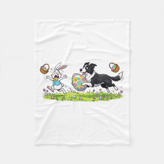 Funny Border Collie Dog Bunny Easter Egg Kids Fleece Blanket (Front)