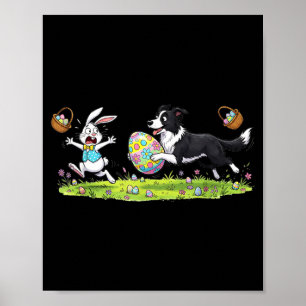 Funny Border Collie Dog Bunny Easter Egg Kids Poster