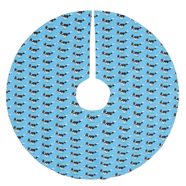 Funny Border Collie dog running cartoon Brushed Polyester Tree Skirt (Front)
