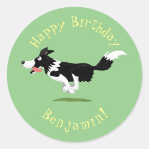 Funny Border Collie dog running cartoon Classic Round Sticker