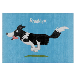 Funny Border Collie dog running cartoon Cutting Board