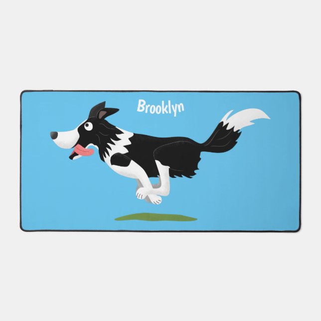 Funny Border Collie dog running cartoon Desk Mat (Front)