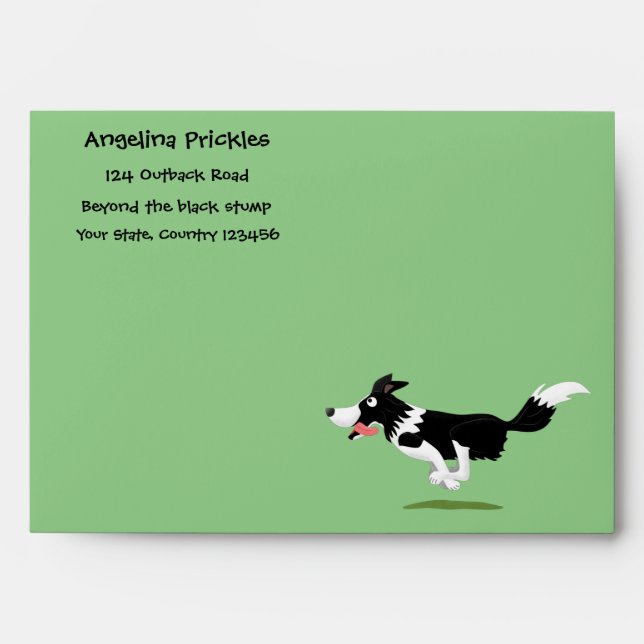 Funny Border Collie dog running cartoon Envelope (Front)