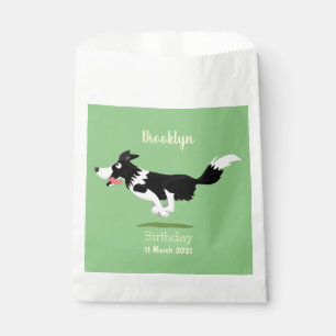 Funny Border Collie dog running cartoon Favour Bags
