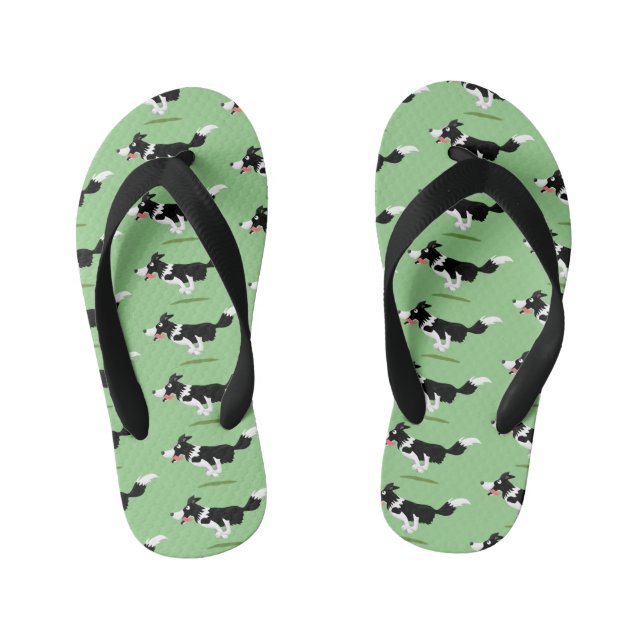Funny Border Collie dog running cartoon Kid's Jandals (Footbed)