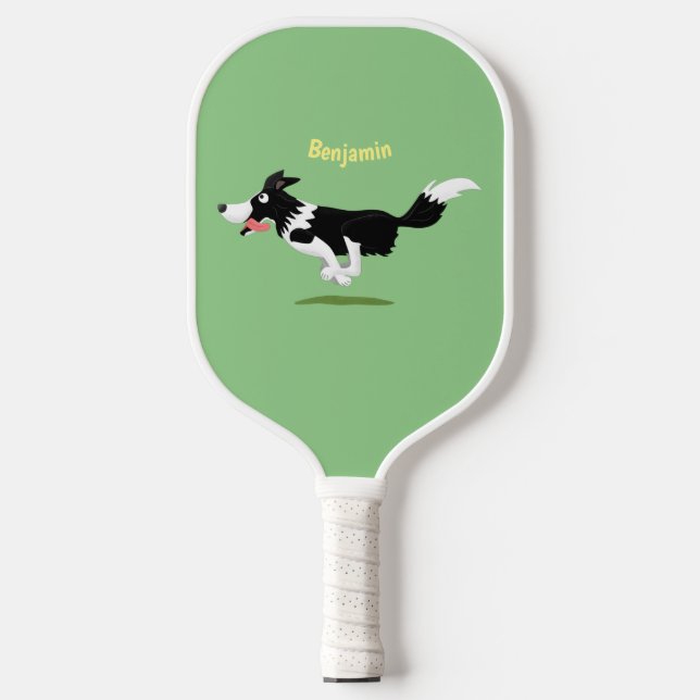 Funny Border Collie dog running cartoon Pickleball Paddle (Front)