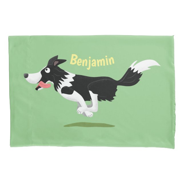 Funny Border Collie dog running cartoon  Pillowcase (Front)
