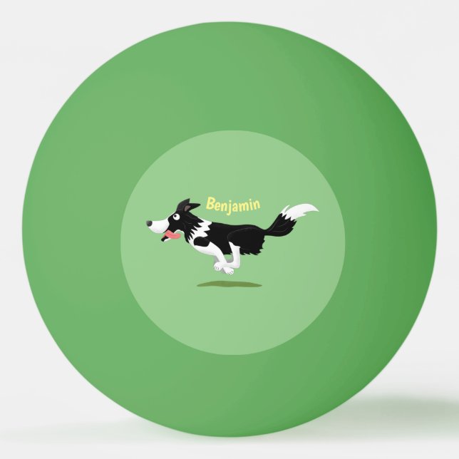 Funny Border Collie dog running cartoon Ping Pong Ball (Front)