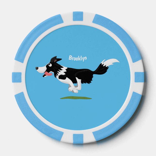 Funny Border Collie dog running cartoon Poker Chips (Front)