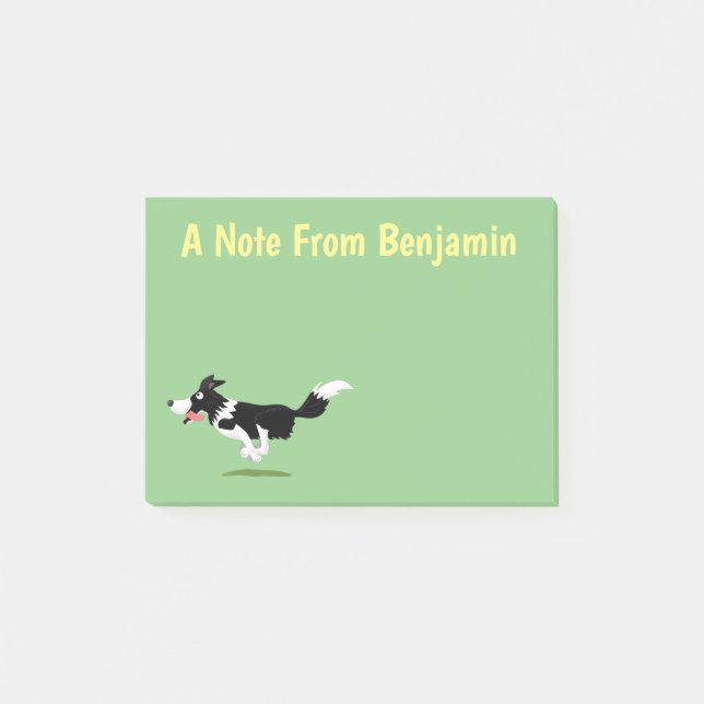 Funny Border Collie dog running cartoon Post-it Notes (Front)