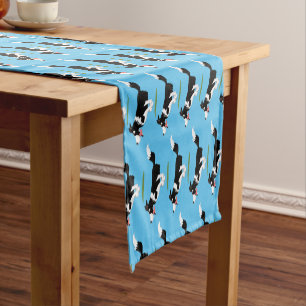 Funny Border Collie dog running cartoon Short Table Runner