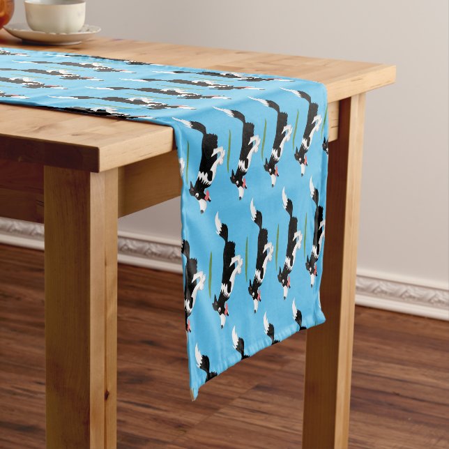 Funny Border Collie dog running cartoon Short Table Runner (In Situ)
