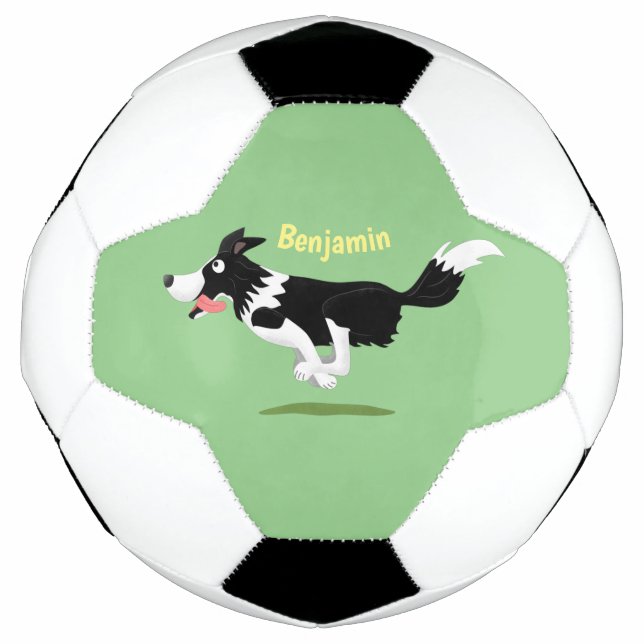 Funny Border Collie dog running cartoon Soccer Ball (Front)