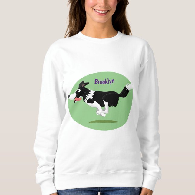 Funny Border Collie dog running cartoon Sweatshirt (Front)