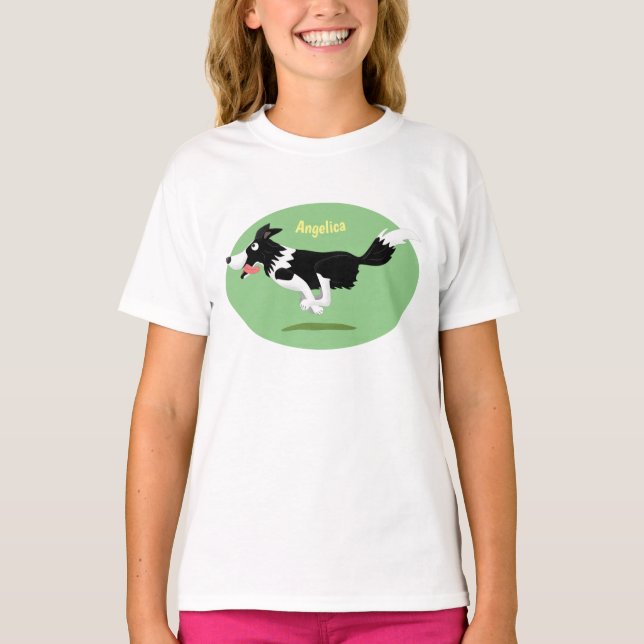 Funny Border Collie dog running cartoon  T-Shirt (Front)