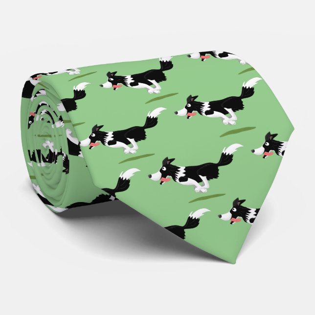 Funny Border Collie dog running cartoon  Tie (Rolled)