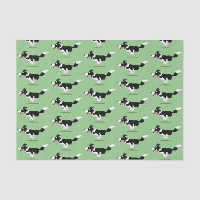 Funny Border Collie dog running cartoon Tissue Paper (Front)
