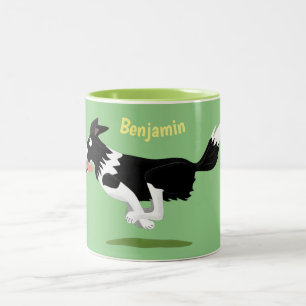 Funny Border Collie dog running cartoon Two-Tone Coffee Mug