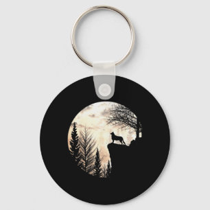 Funny Border Collie Dog Scary And Moon Halloween Key Ring