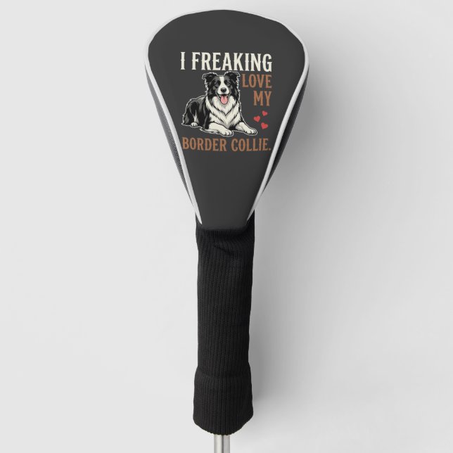 Funny Border Collie Love Dog Golf Head Cover (Front)