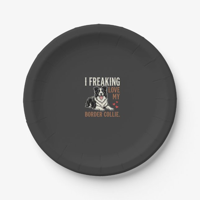 Funny Border Collie Love Dog Paper Plate (Front)