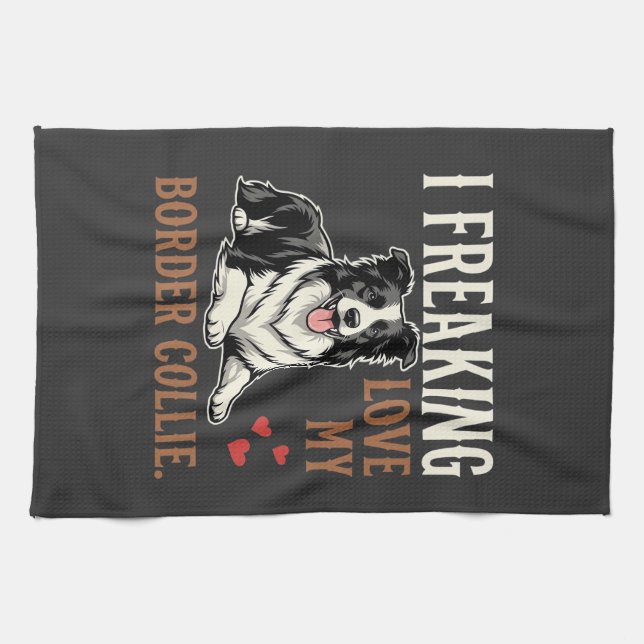 Funny Border Collie Love Dog Tea Towel (Horizontal)