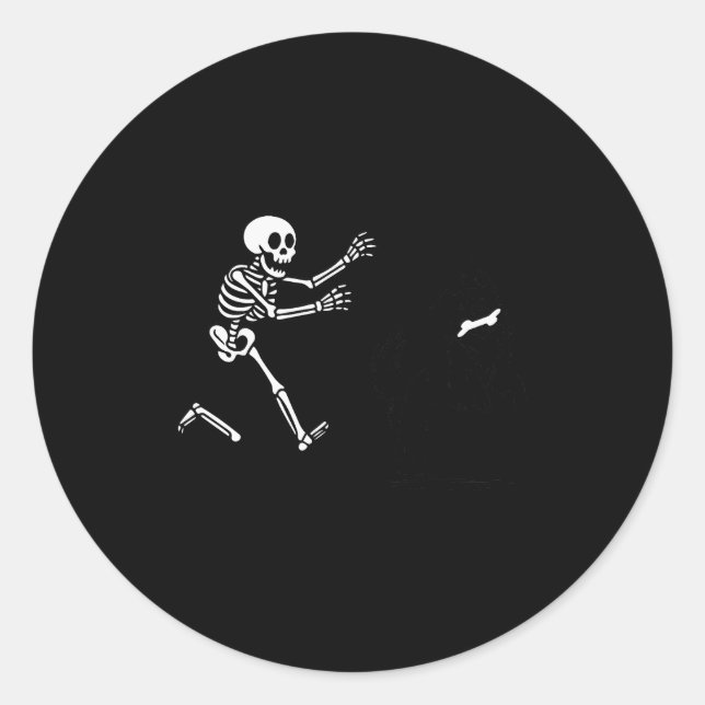 Funny Border Collie Running Skeleton Halloween  Classic Round Sticker (Front)