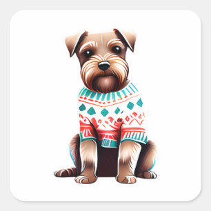 Funny Border Terrier in Christmas Sweater Square Sticker