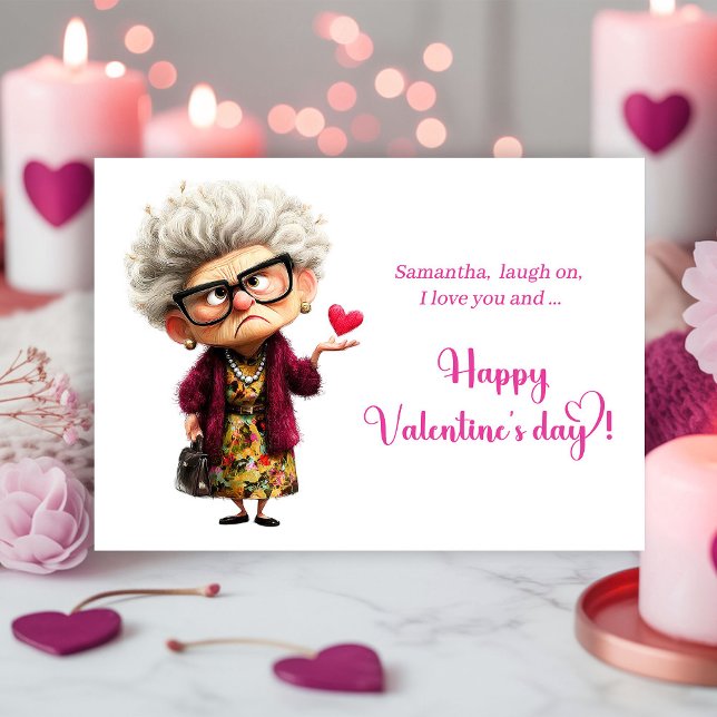 Funny Bored Lady Hot Pink Vibes Valentine Holiday Card (Funny Sarcastic Grumpy Lady Valentine Card)