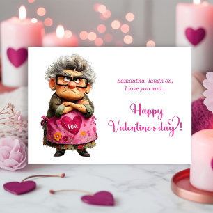 Funny Bored Lady Hot Pink Vibes Valentine Holiday Card