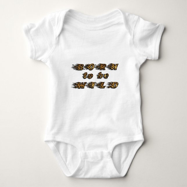 Funny Born to be Wild Leopard Wildlife Typography Baby Bodysuit (Front)