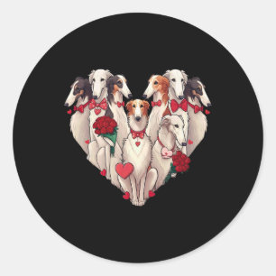 Funny Borzoi Heart Valentine Borzoi Womens Mens Ki Classic Round Sticker