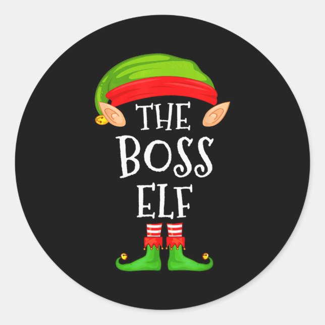 Funny Boss Elf Family Christmas Boss Elf Sweater M Classic Round Sticker (Front)
