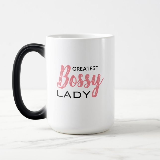 Funny Boss Lady Pink White Typography Magic Mug (Left)