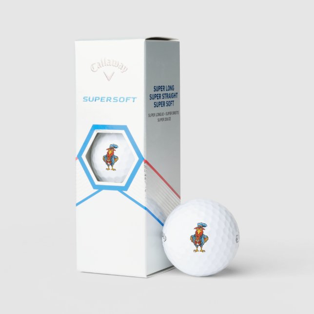 Funny Bossy Cartoon Rooster Golf Balls (Packaging)