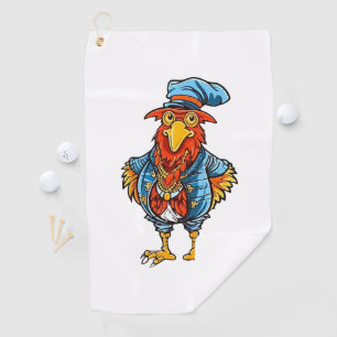 Funny Bossy Cartoon Rooster Golf Towel