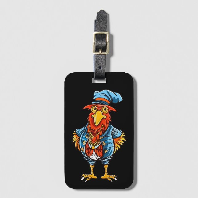 Funny Bossy Cartoon Rooster Luggage Tag (Front Vertical)