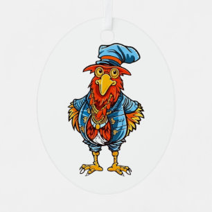 Funny Bossy Cartoon Rooster Metal Tree Decoration