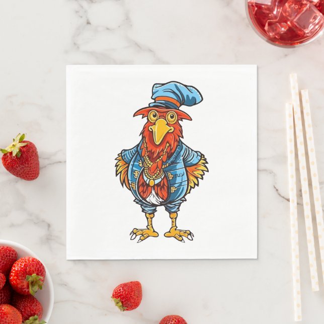 Funny Bossy Cartoon Rooster Napkin (Insitu)