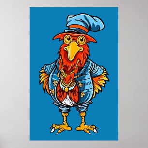 Funny Bossy Cartoon Rooster Poster