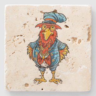 Funny Bossy Cartoon Rooster Stone Coaster