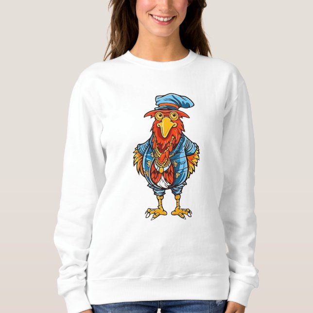 Funny Bossy Cartoon Rooster Sweatshirt (Front)
