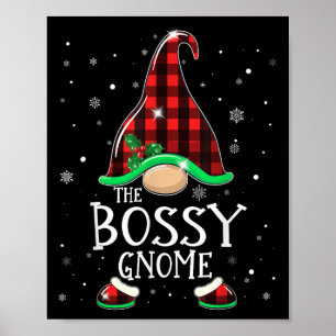 Funny Bossy Gnome Buffalo Plaid Matching Christmas Poster