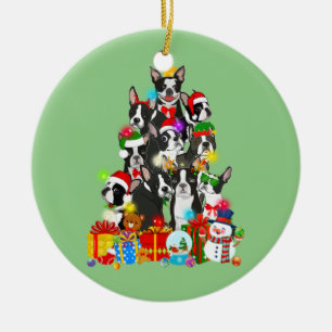Funny Boston Terrier Christmas Tree Lights Puppy Ceramic Tree Decoration