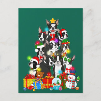 Funny Boston Terrier Christmas Tree Lights Puppy Postcard