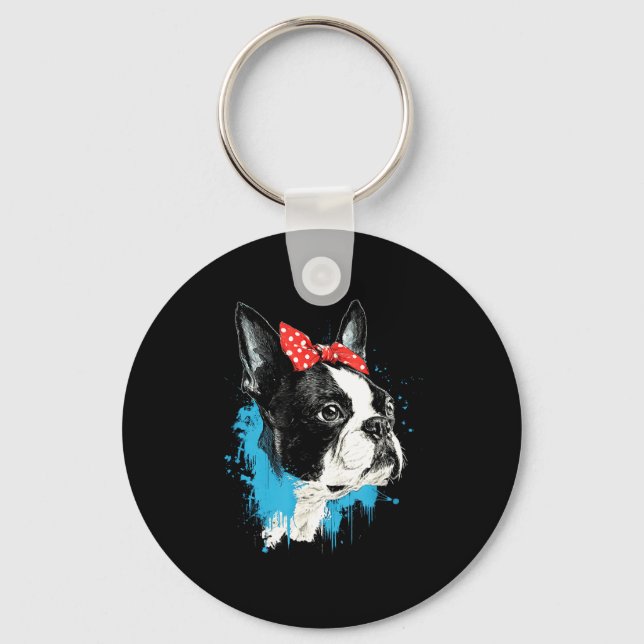 Funny boston terrier design for dog lovers key ring (Front)