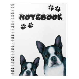 Funny Boston Terrier Dog 128 black and white Notebook