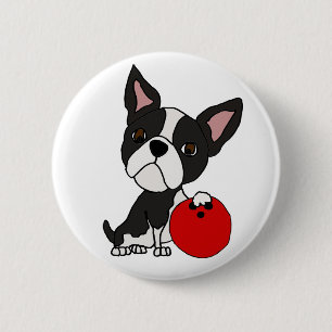 Funny Boston Terrier Dog Bowling 6 Cm Round Badge
