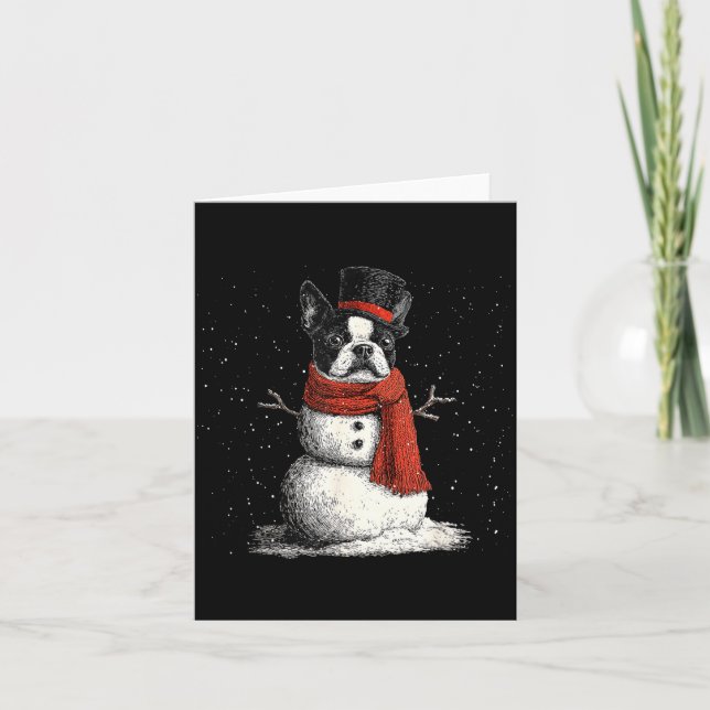 Funny Boston Terrier Dog Christmas Snowman Xmas Pa Card (Front)