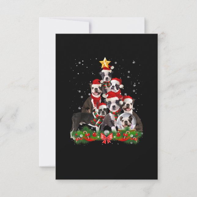 Funny Boston Terrier Dog Christmas Tree Gift RSVP Card (Front)